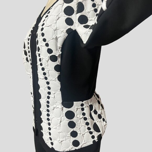 Joseph Ribkoff Fitted Textured Black & White Dotted Stretch Blazer Jacket - Picture 3 of 16